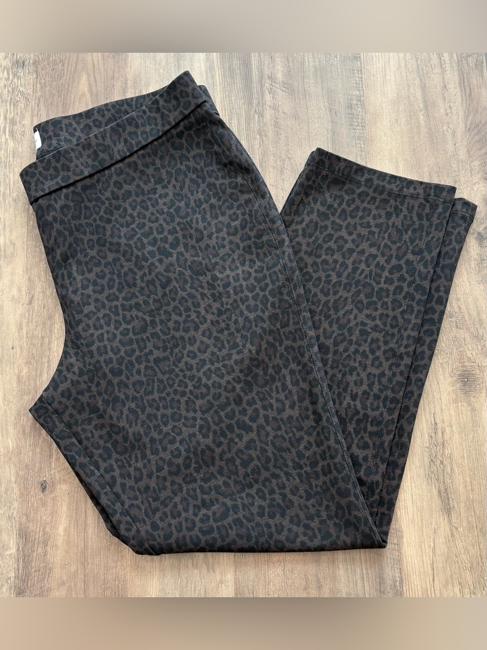 Rafaella Black Brown Leopard Print Straight Leg Comfort Stretch Pants XLP